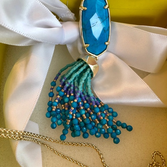 NWT Kendra Scott Eva Necklace Teal Agate & Yellow - Picture 4 of 11